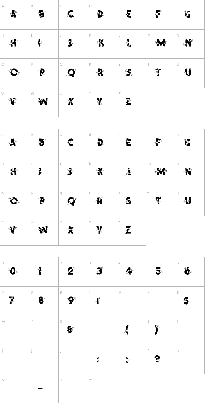 Character Map Shrapnel Regular Font