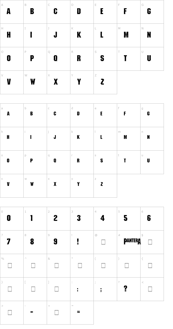 Character Map Shredded Font