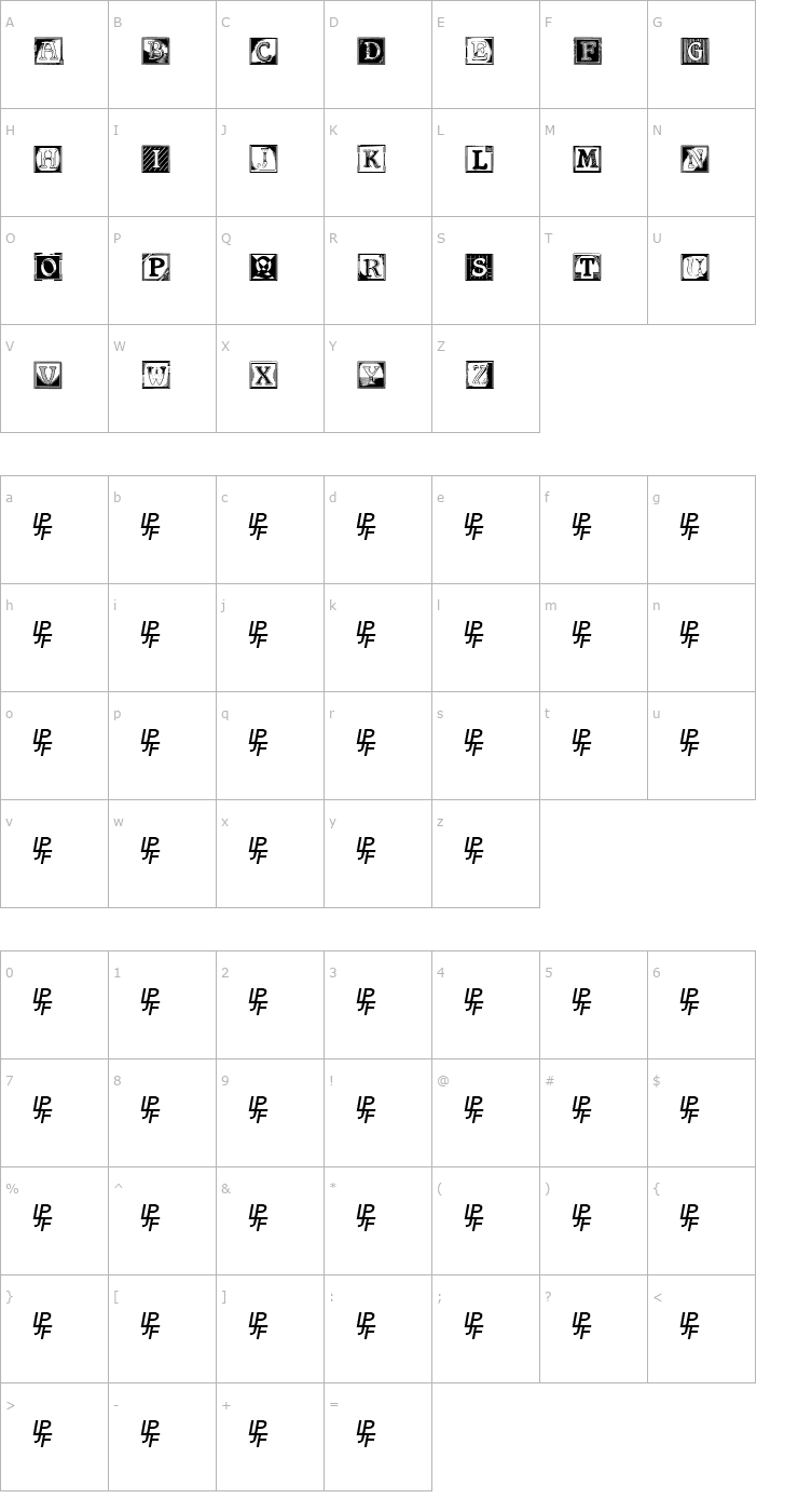 Character Map Shrewsbury Initials Font
