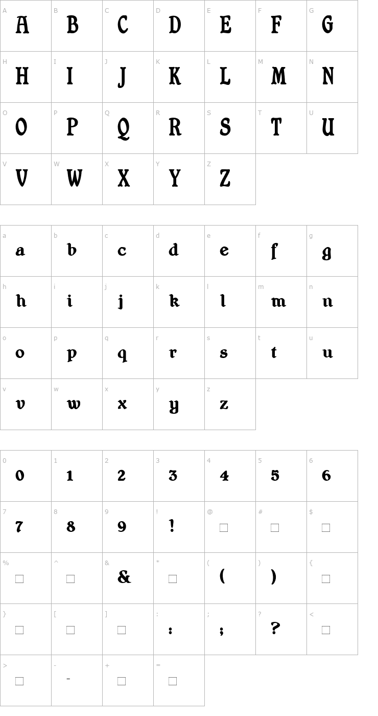 Character Map Shrewsbury-Titling Bold Font