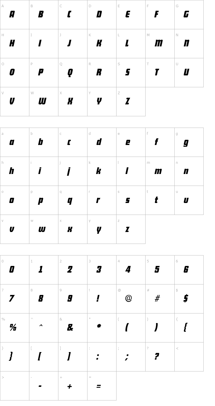 Character Map Shylock Bold Italic Font