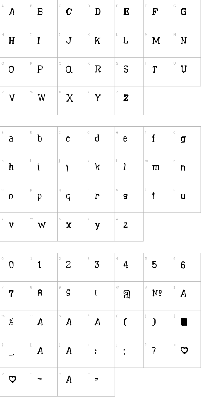 Character Map Sick Postman Font