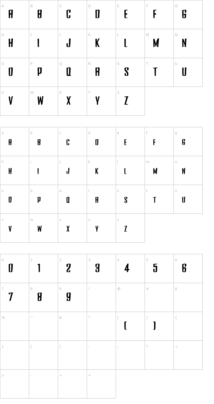 Character Map Side Winder (sRB) Font