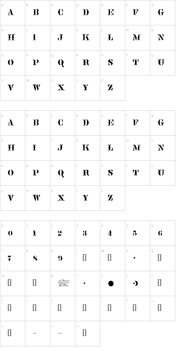 Character Map Sideshow Font