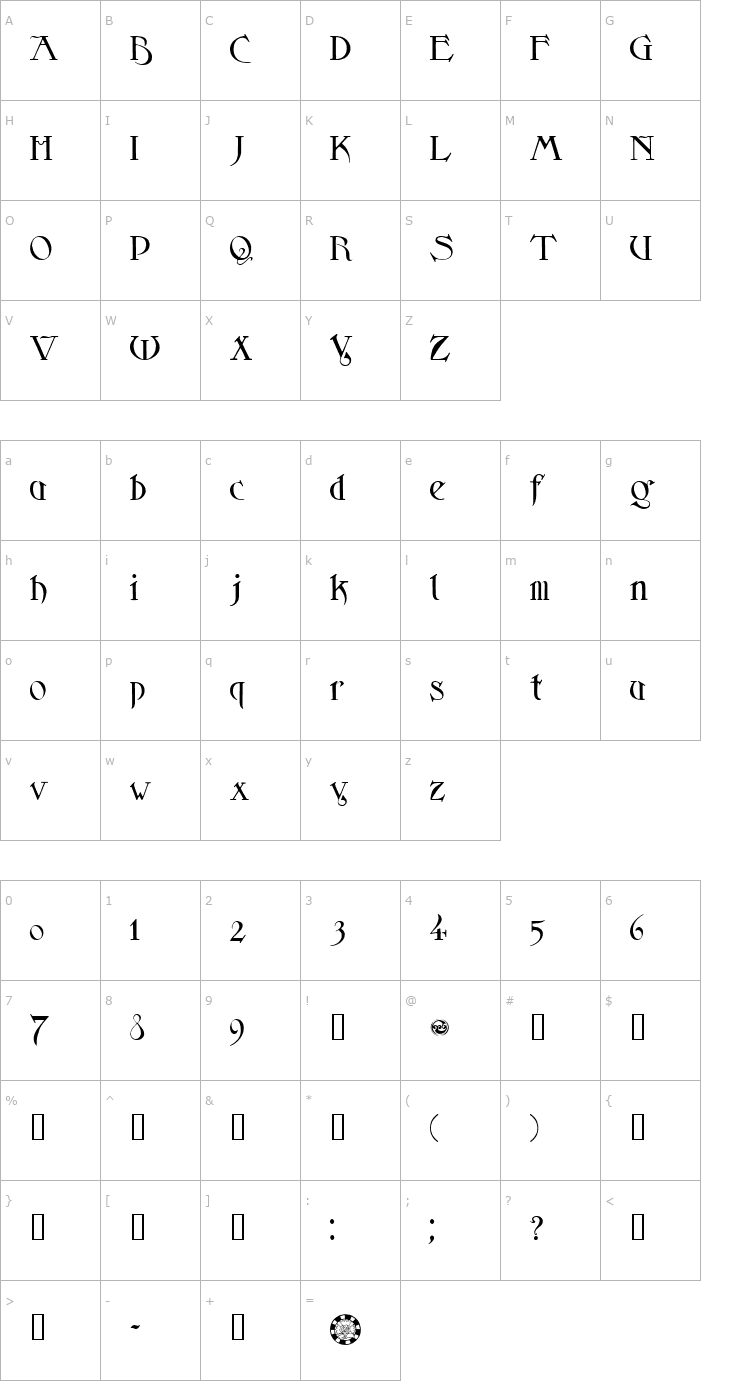 Character Map Sidhe Noble Font