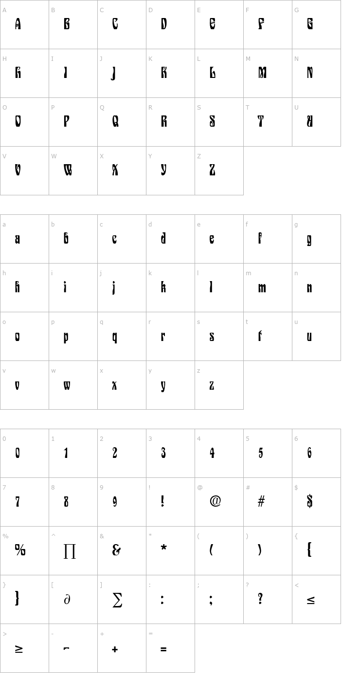 Character Map Siegfried Font