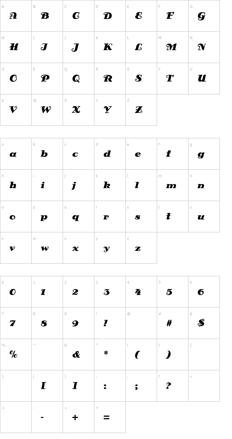 Character Map Siena CG Black Font