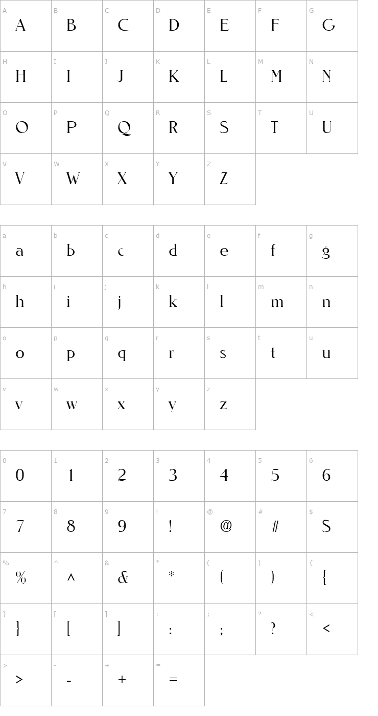 Character Map Sierra Light SF Font