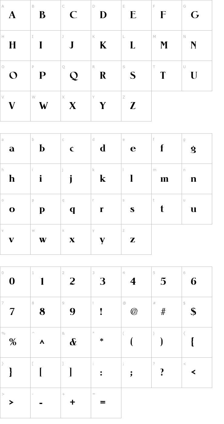 Character Map Sierra SF Bold Font