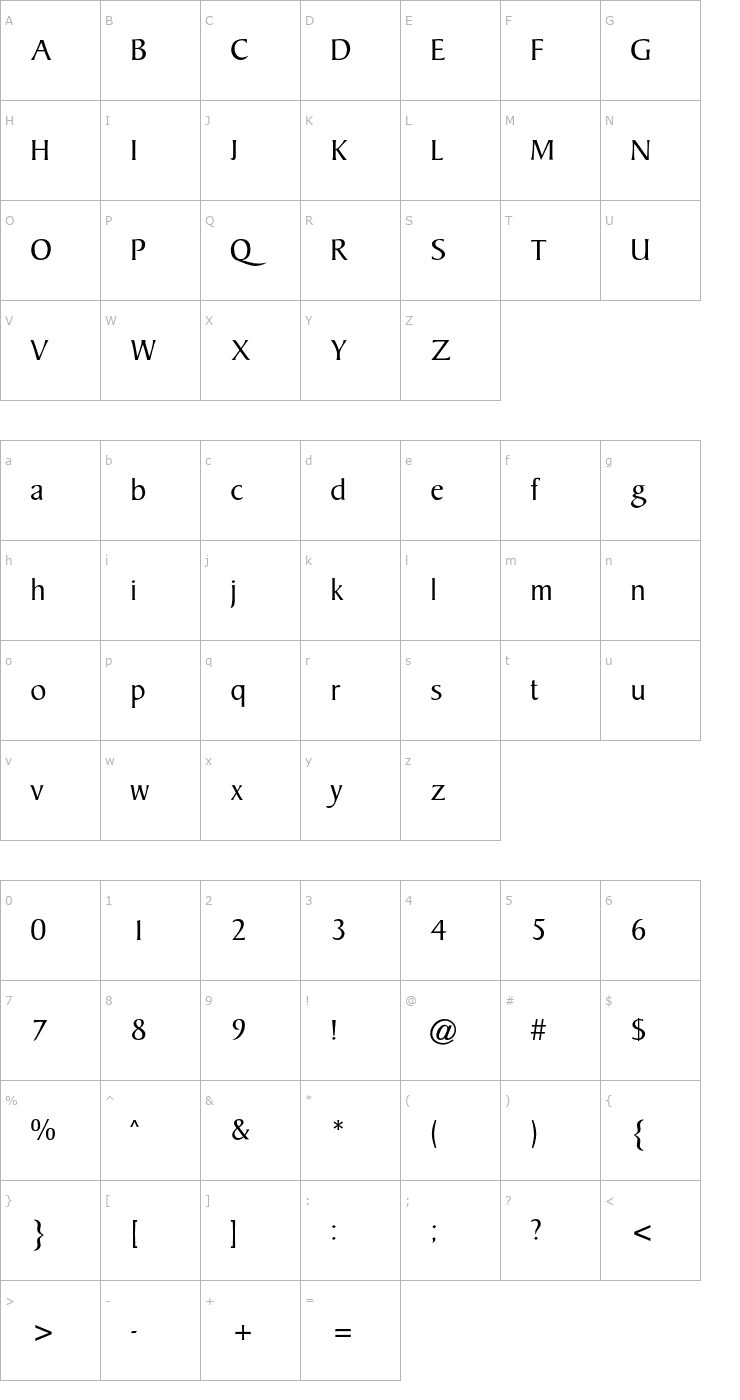 Character Map Signature CG Light Font