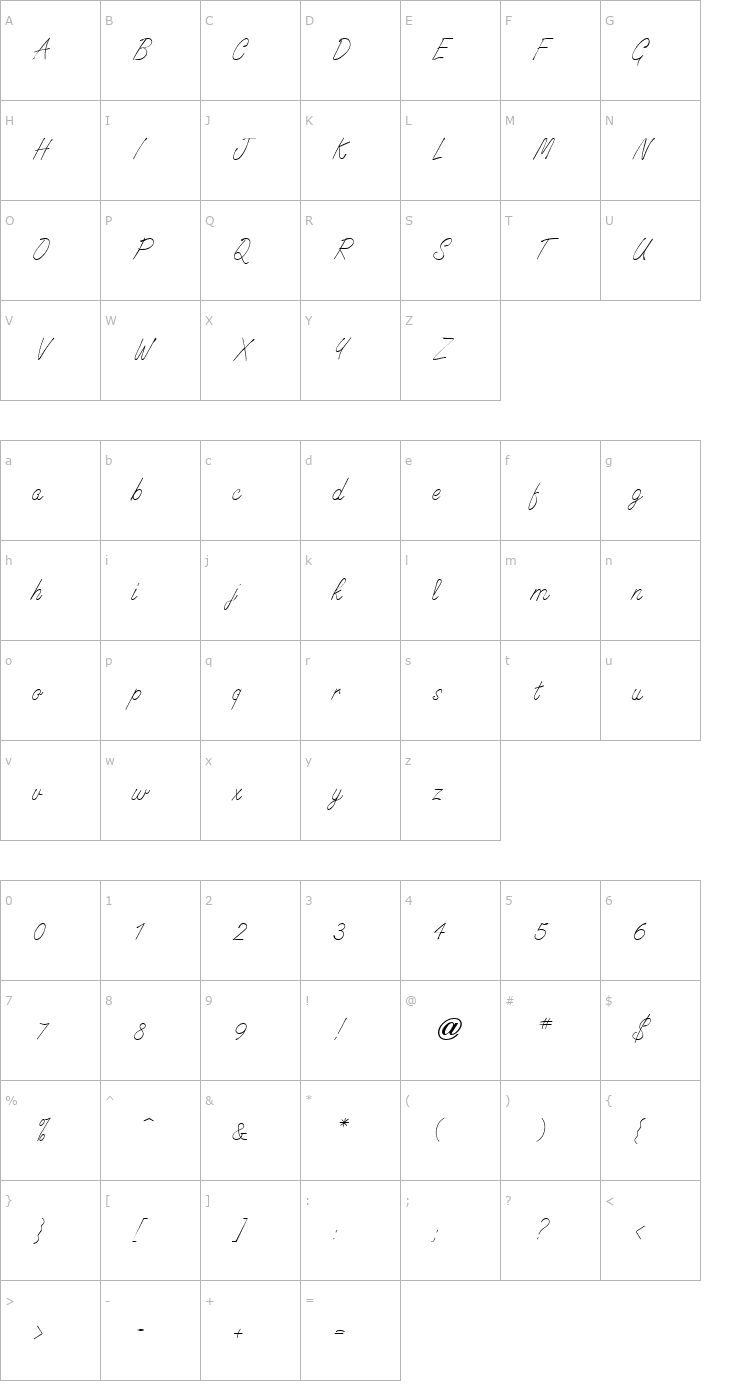 Character Map Signature Light Regular Font