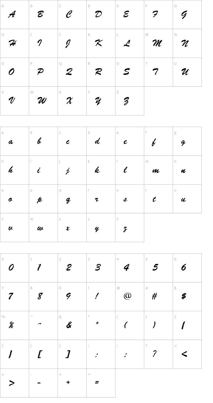 Character Map Signature Regular Font