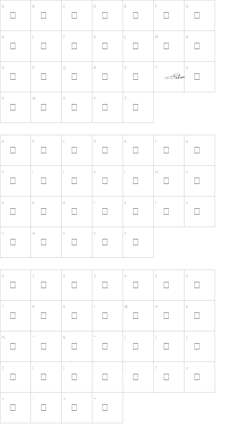 Character Map Signatures Font