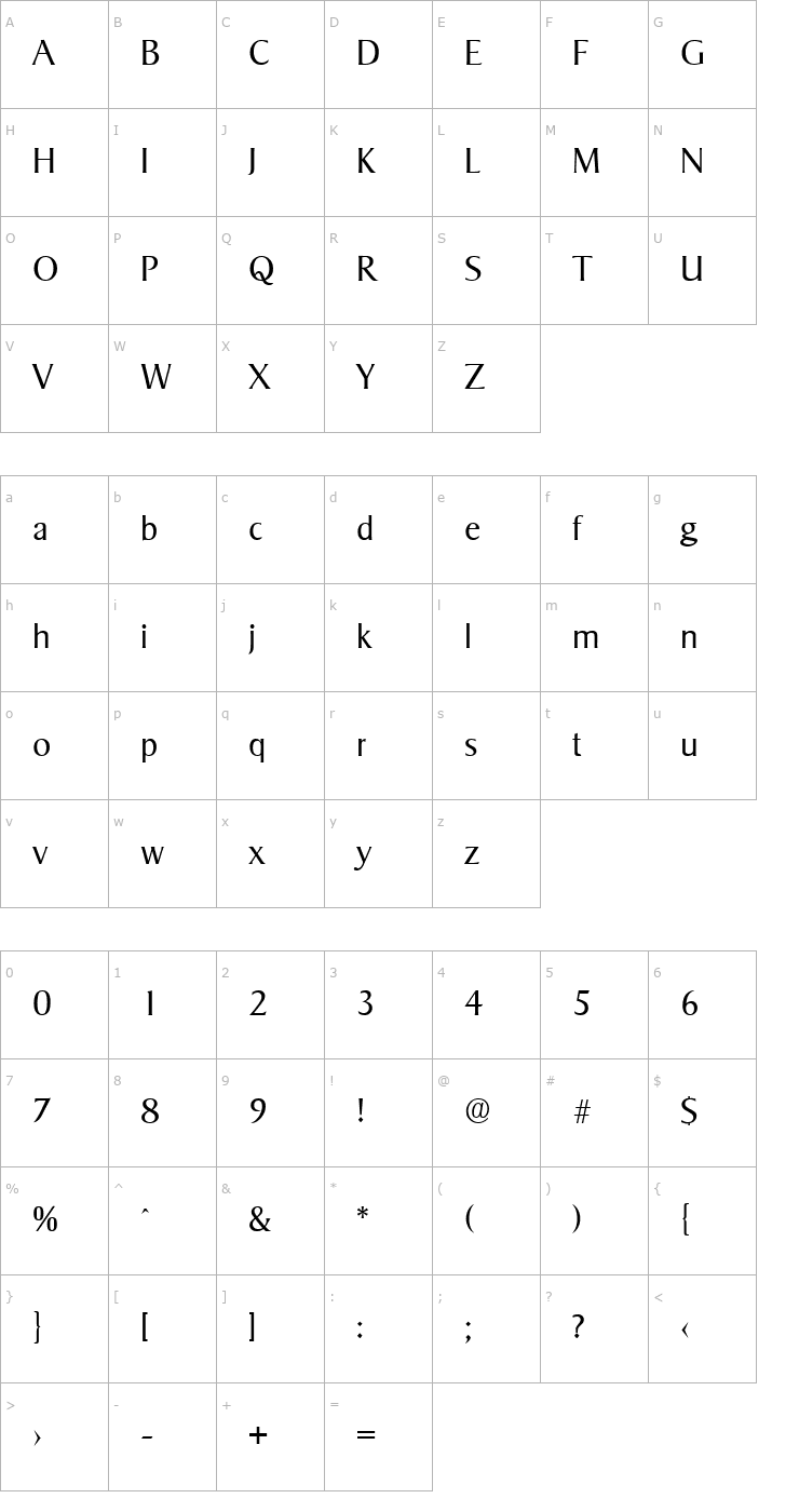 Character Map Sigvar-Light Font