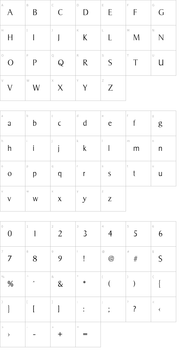 Character Map Sigvar-Xlight Font