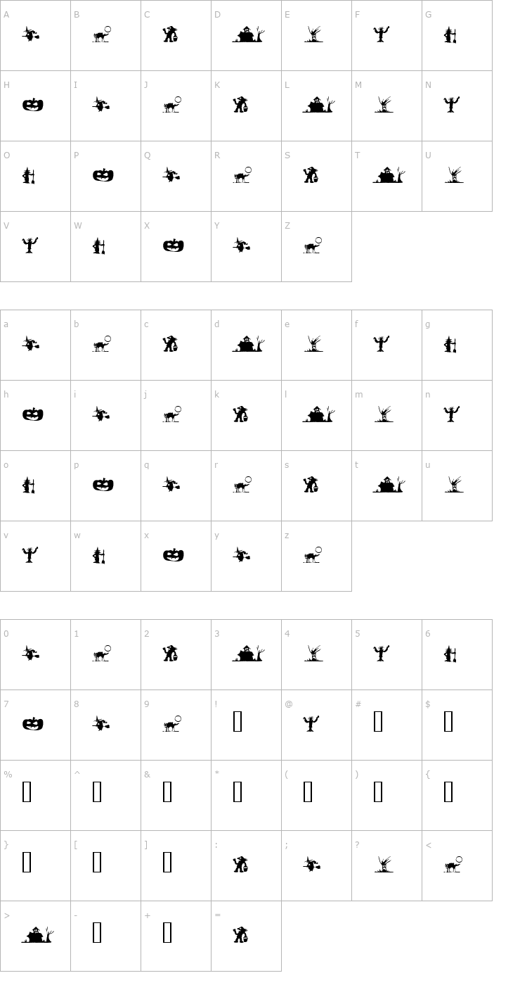 Character Map Silbooettes Font