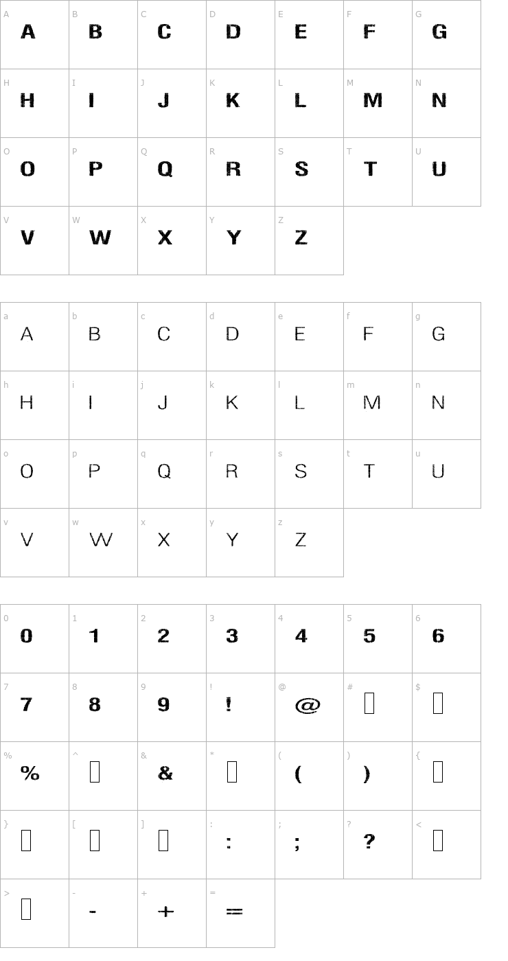 Character Map Silent Hell of Cheryl Extended Font