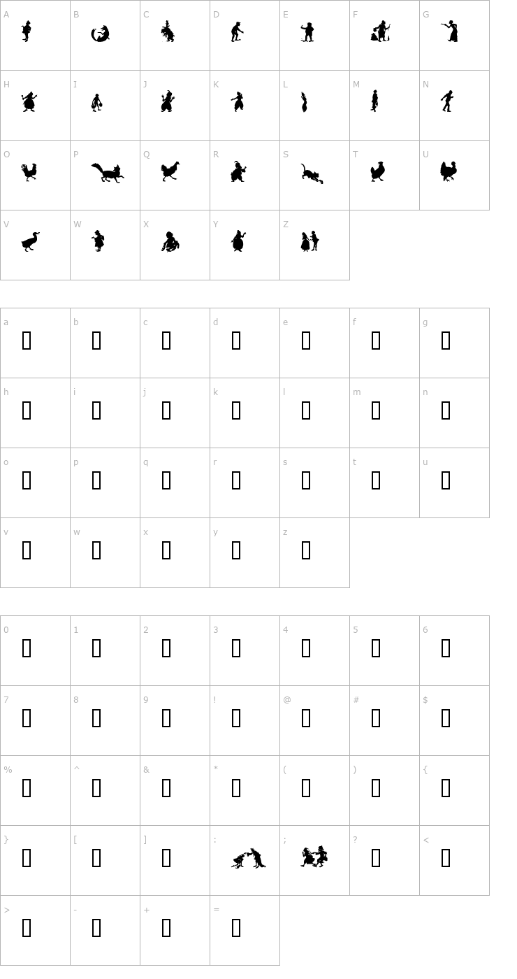 Character Map Silhouette Font