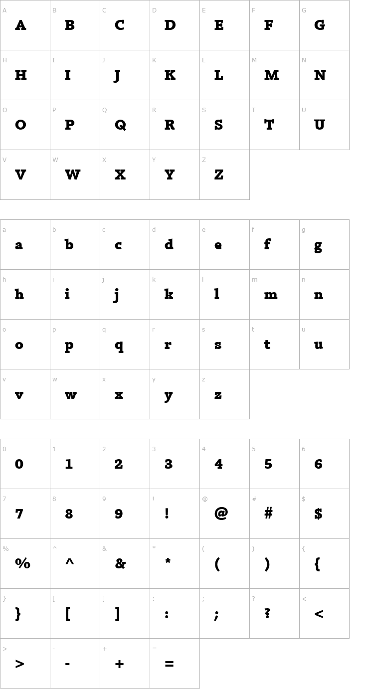 Character Map Silica-Bold Font