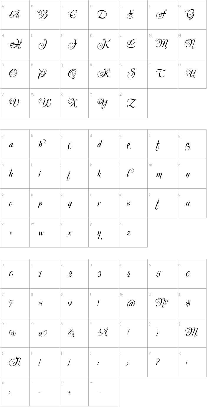 Character Map Silk Script Alt Font