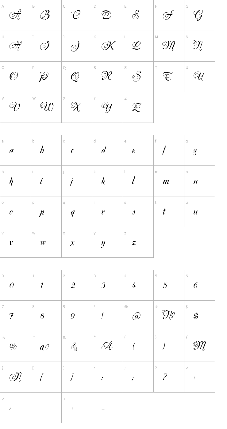 Character Map Silk Script Font