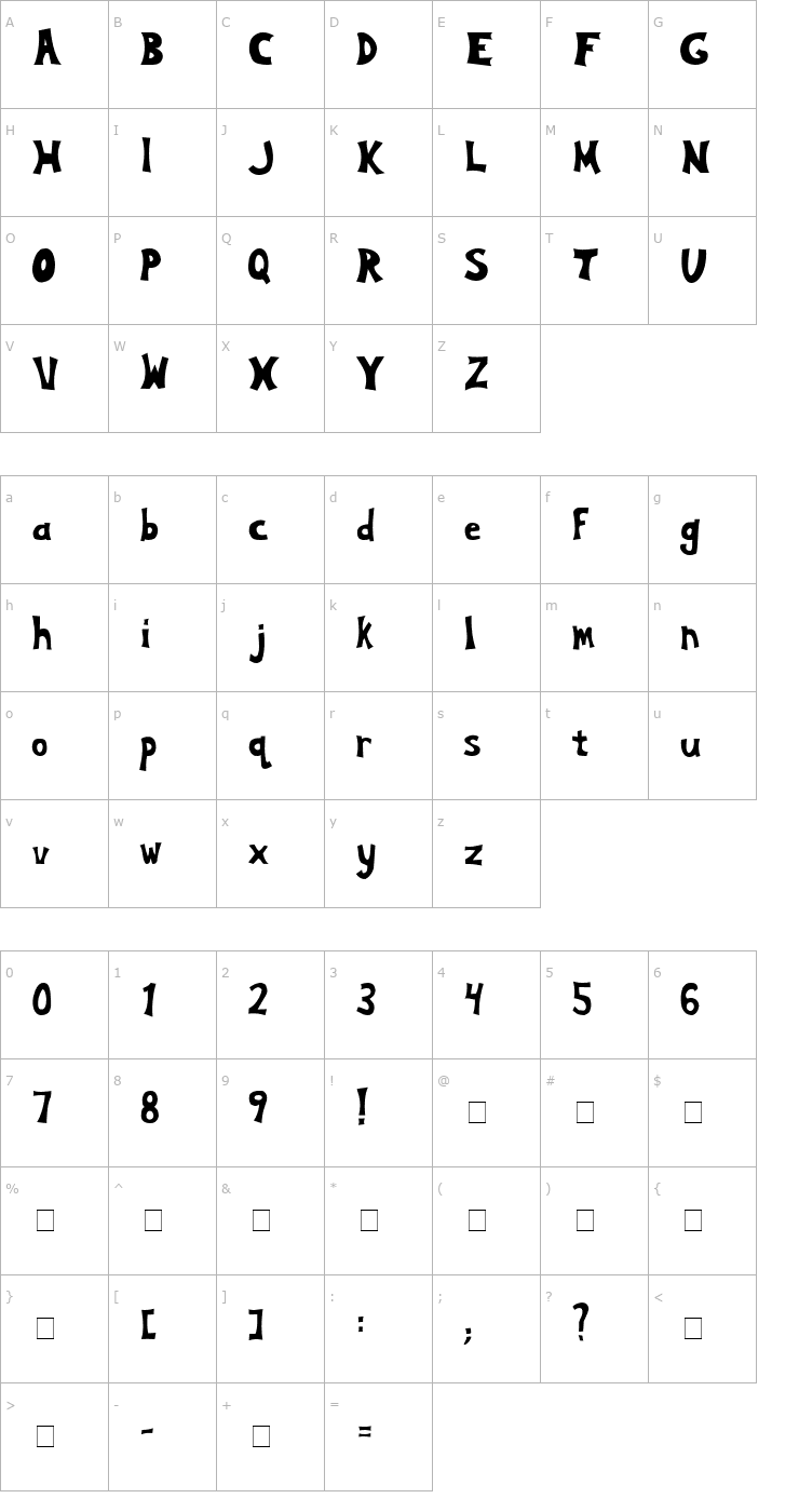 Character Map Silly Annie normal Font