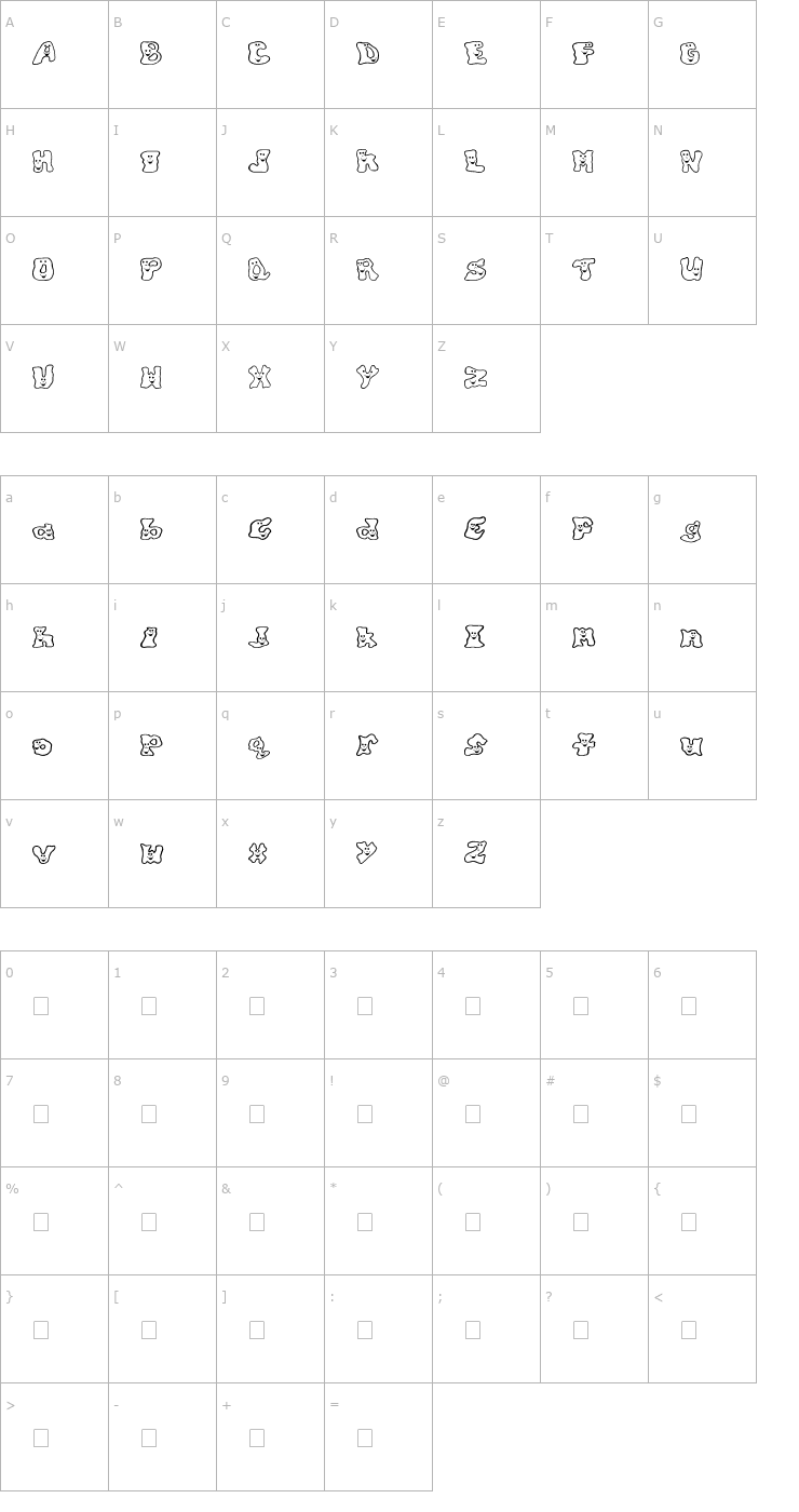 Character Map silly_willys Font