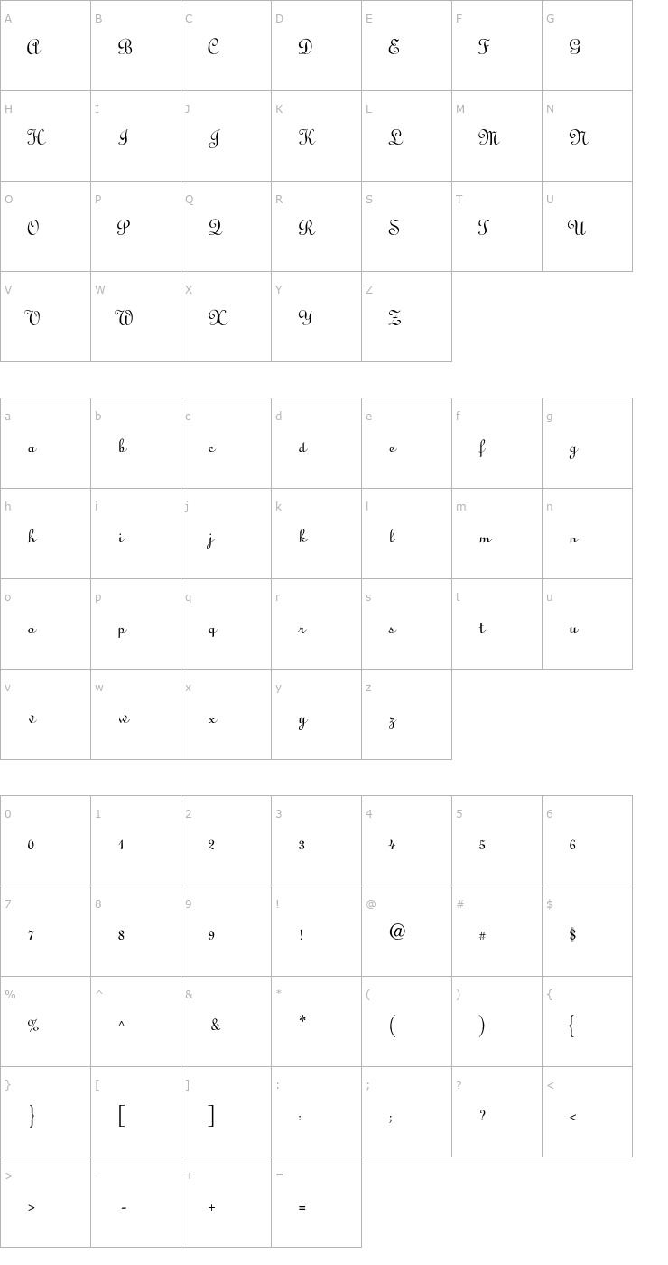 Character Map Siloscript-Light Font