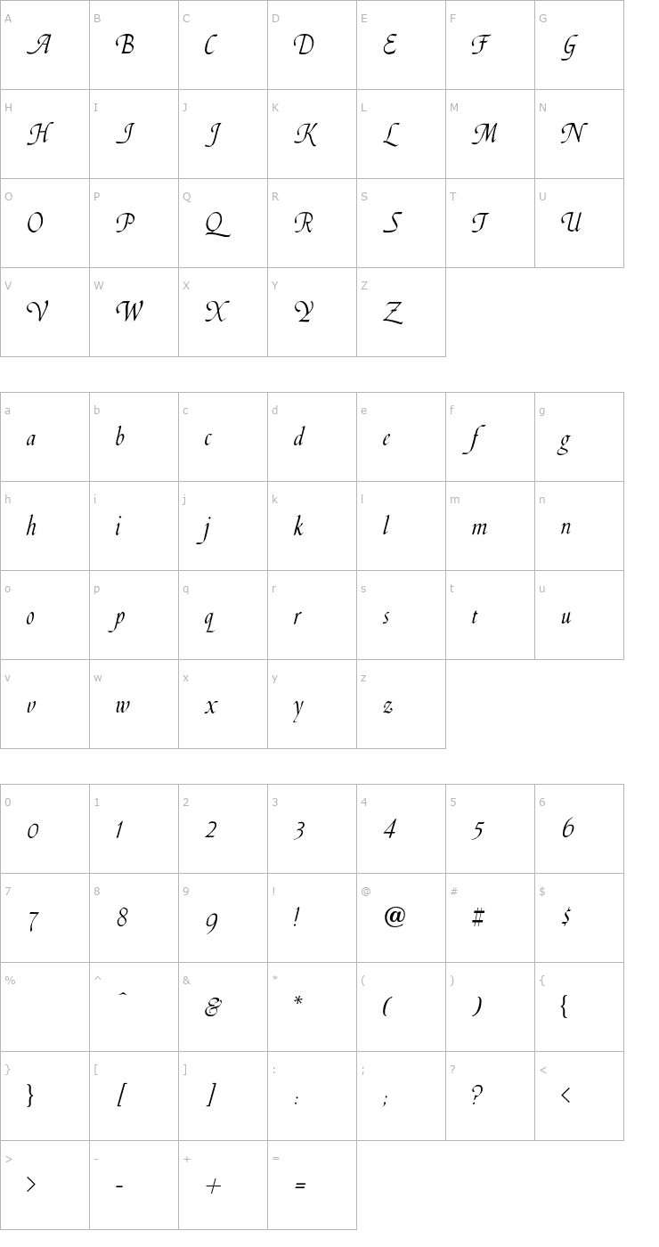 Character Map SilverwoodSwash-Regular Font
