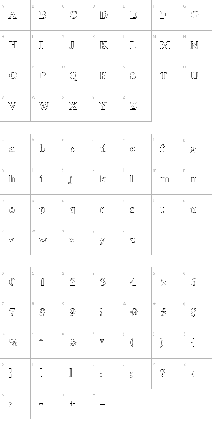 Character Map SimonBeckerOutline-Bold Font