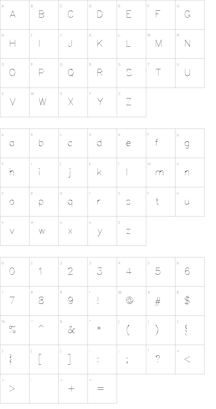 Character Map Simplex Font