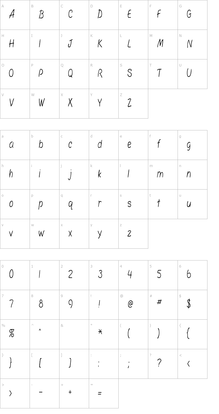 Character Map SimplicityCondensed Font