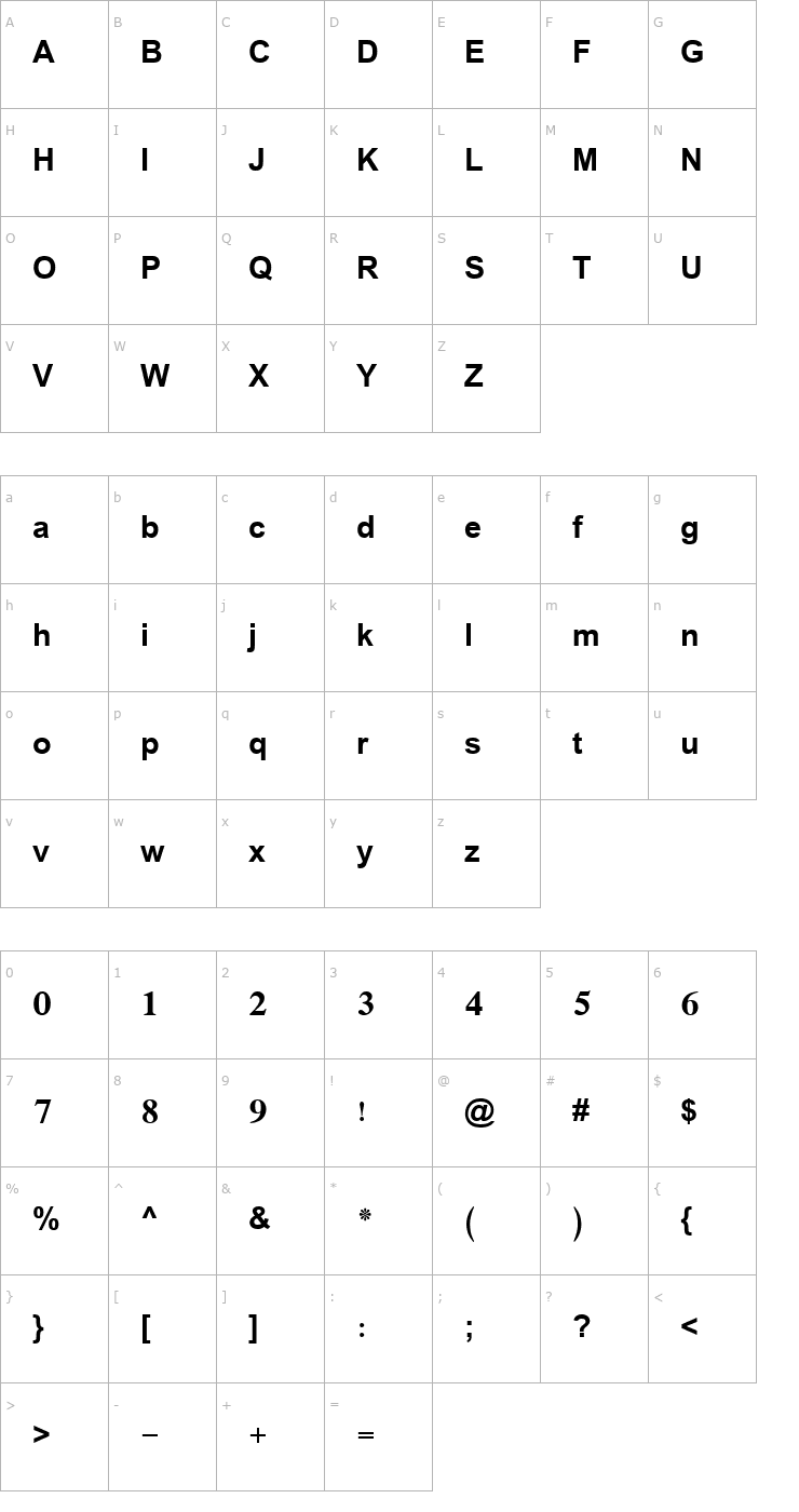 Character Map Simplified Arabic Bold Font