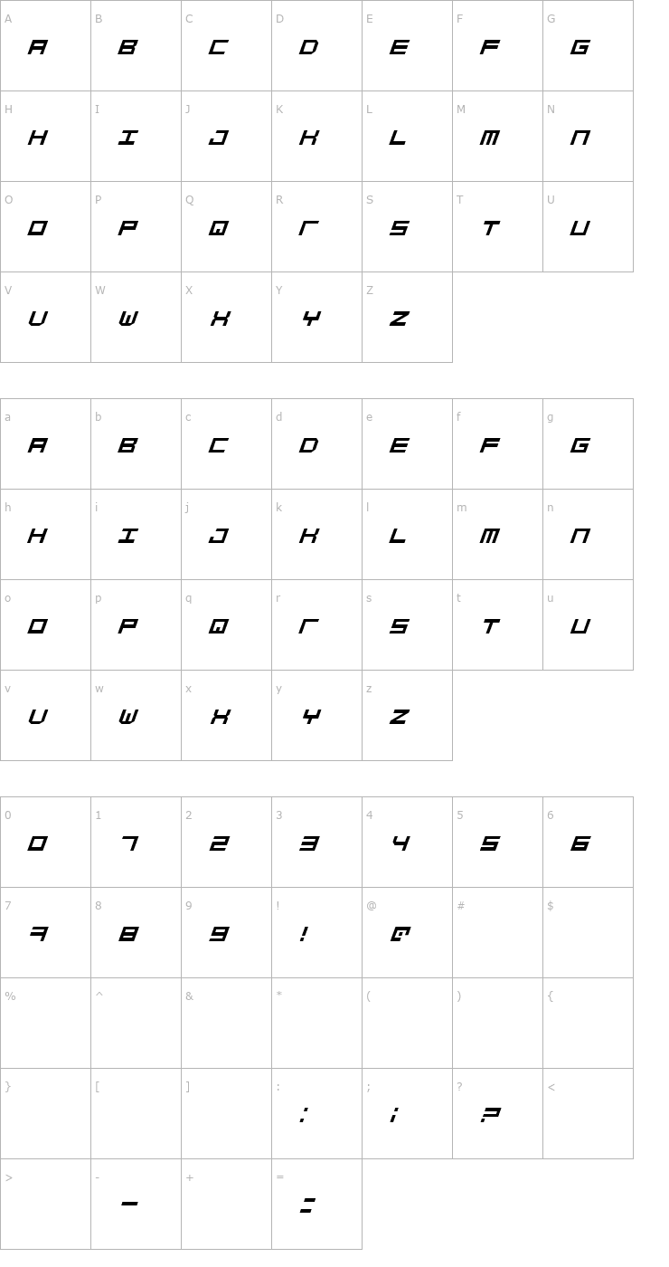 Character Map Simply Mono Oblique Font