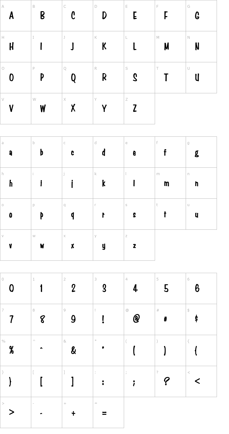 Character Map Simpson Condensed Heavy Bold Font