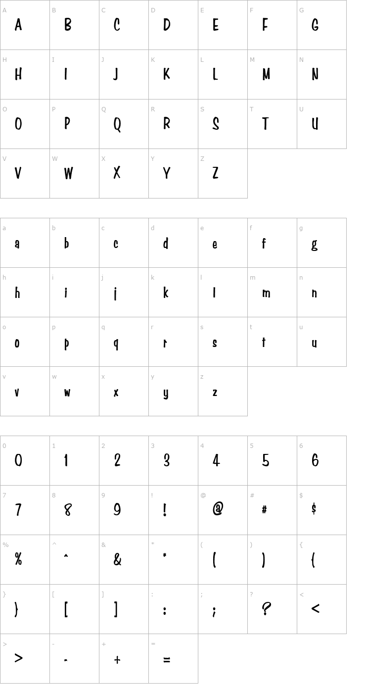 Character Map Simpson Condensed Heavy Normal Font
