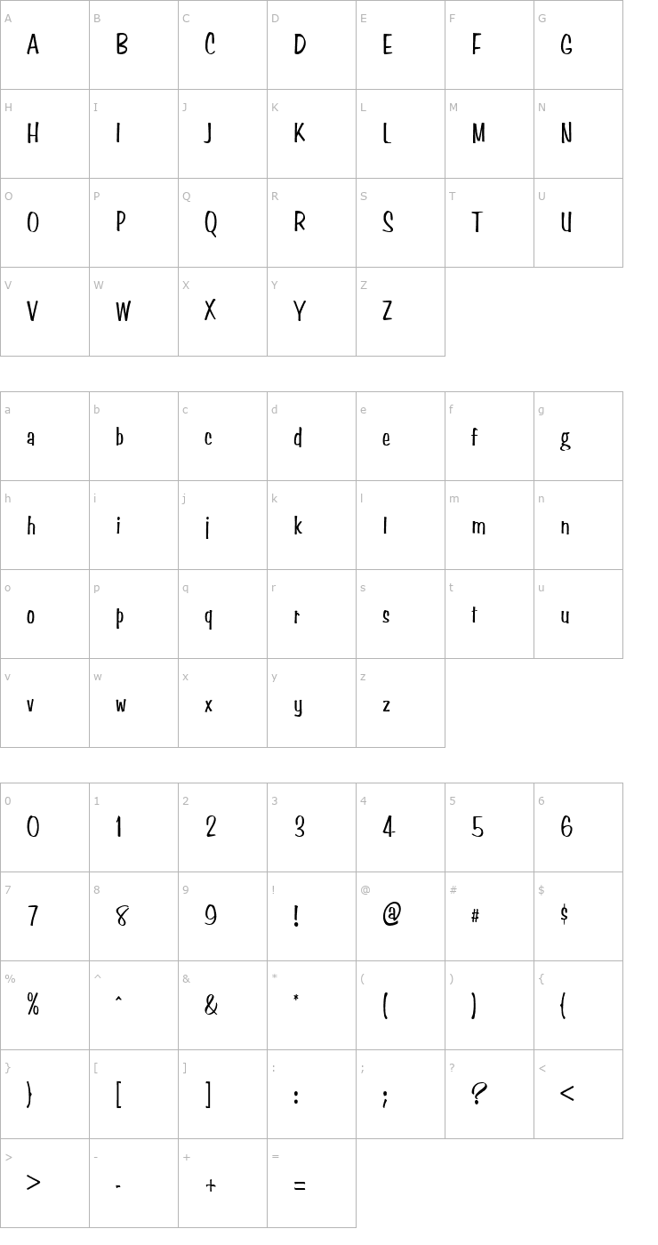 Character Map Simpson Condensed Normal Font