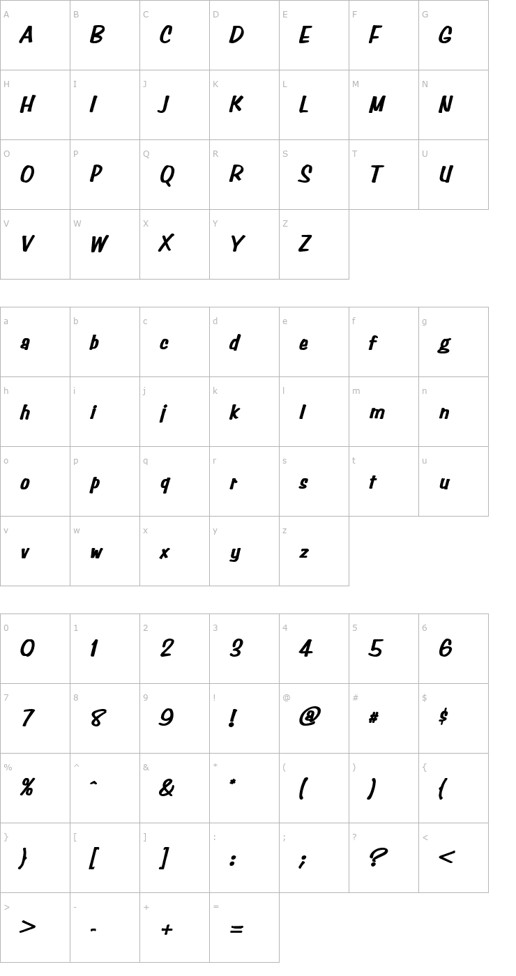 Character Map Simpson Heavy BoldItalic Font