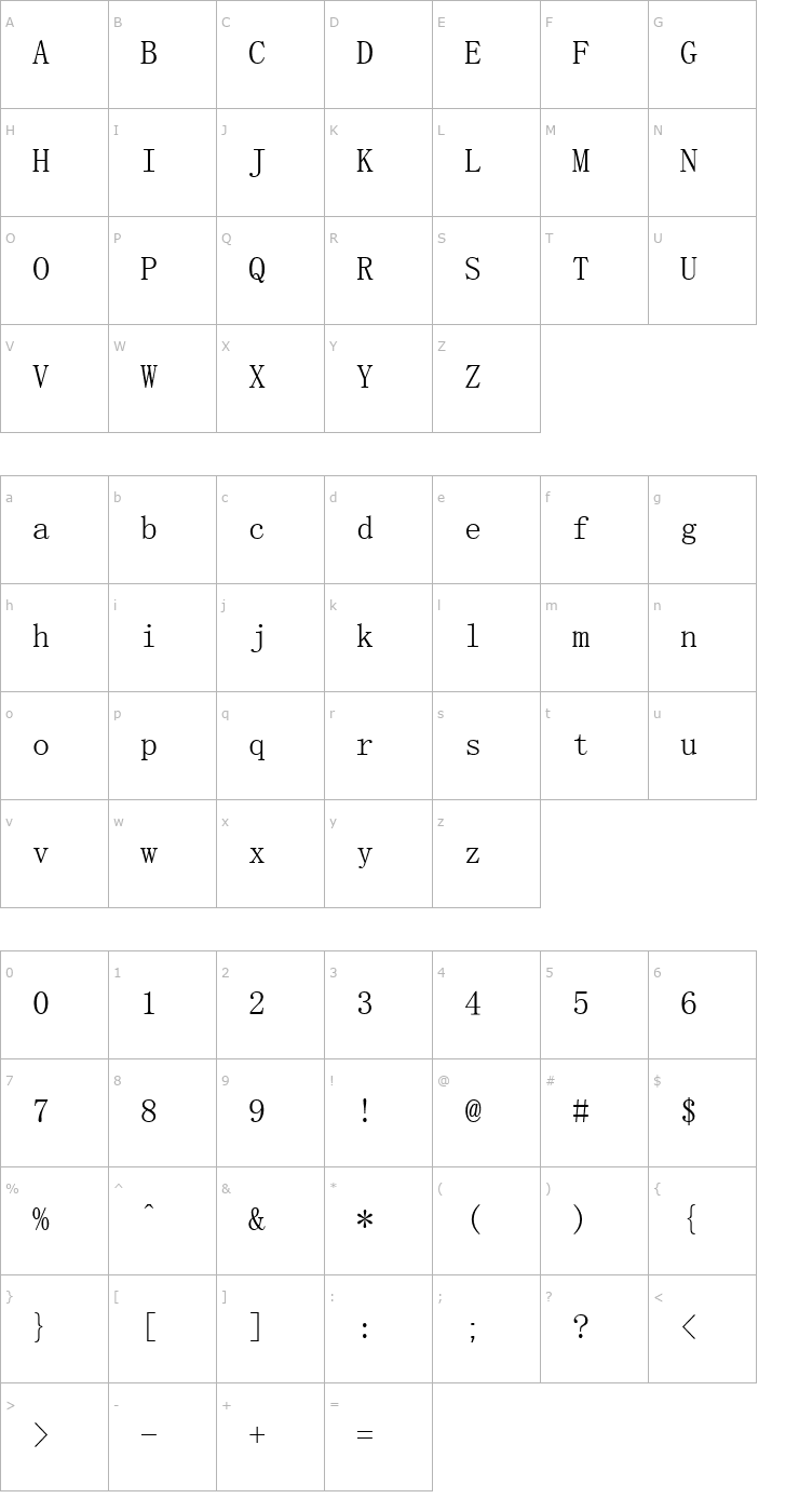 Character Map SimSun Font