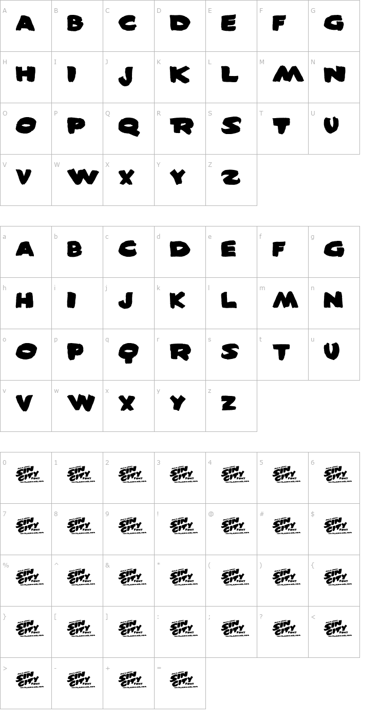Character Map Sin City Font