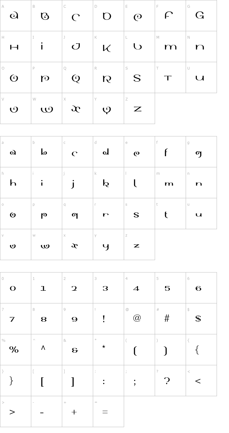 Character Map SinahBoldLL Font