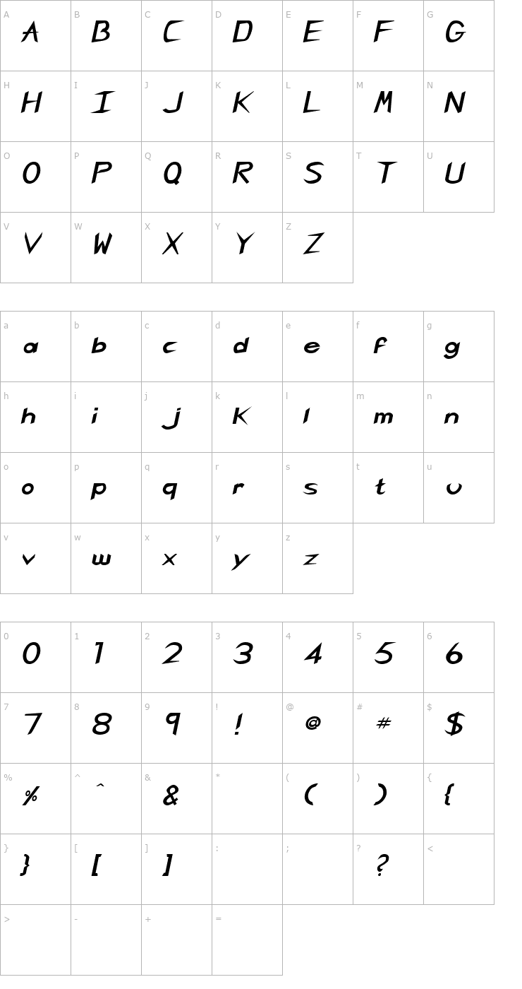 Character Map Singapore BoldItalic Font