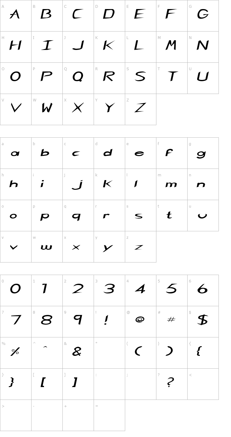Character Map SingaporeExtended Italic Font