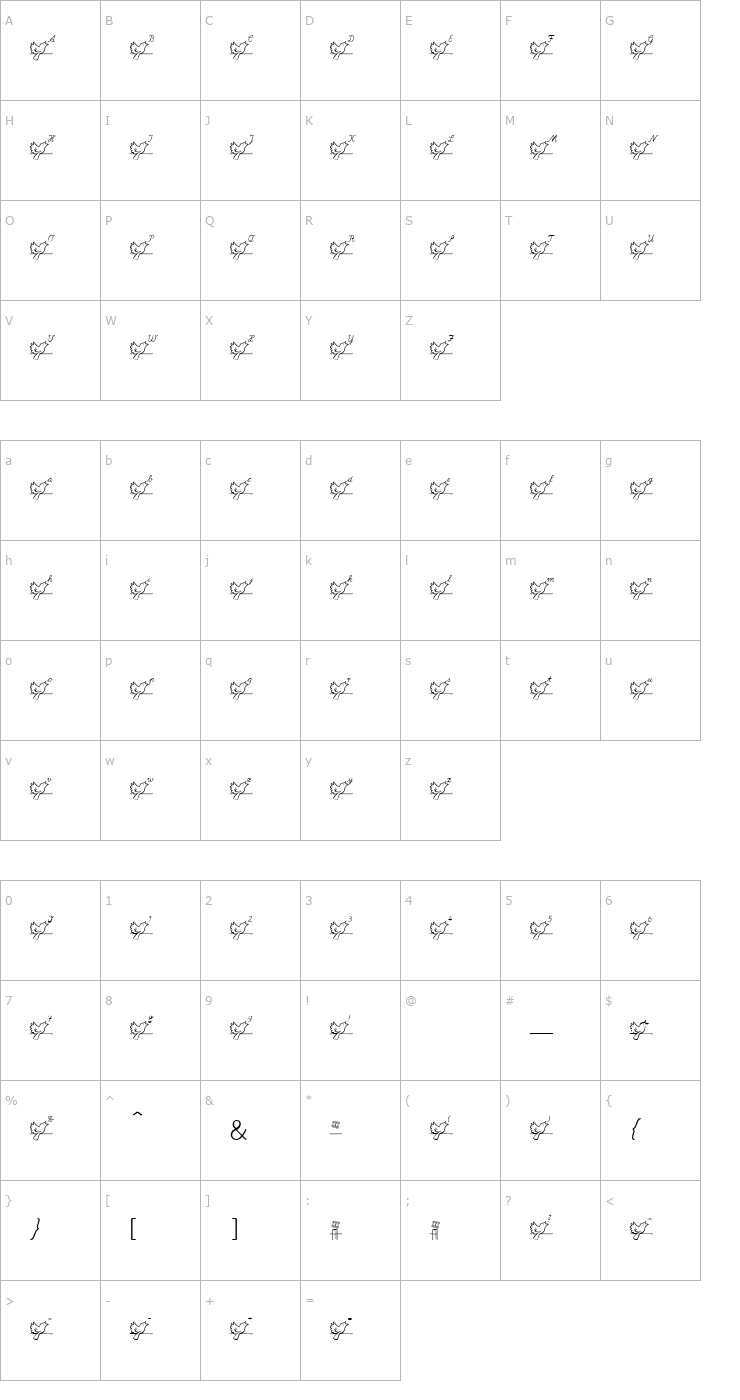 Character Map Singbird Becker Font