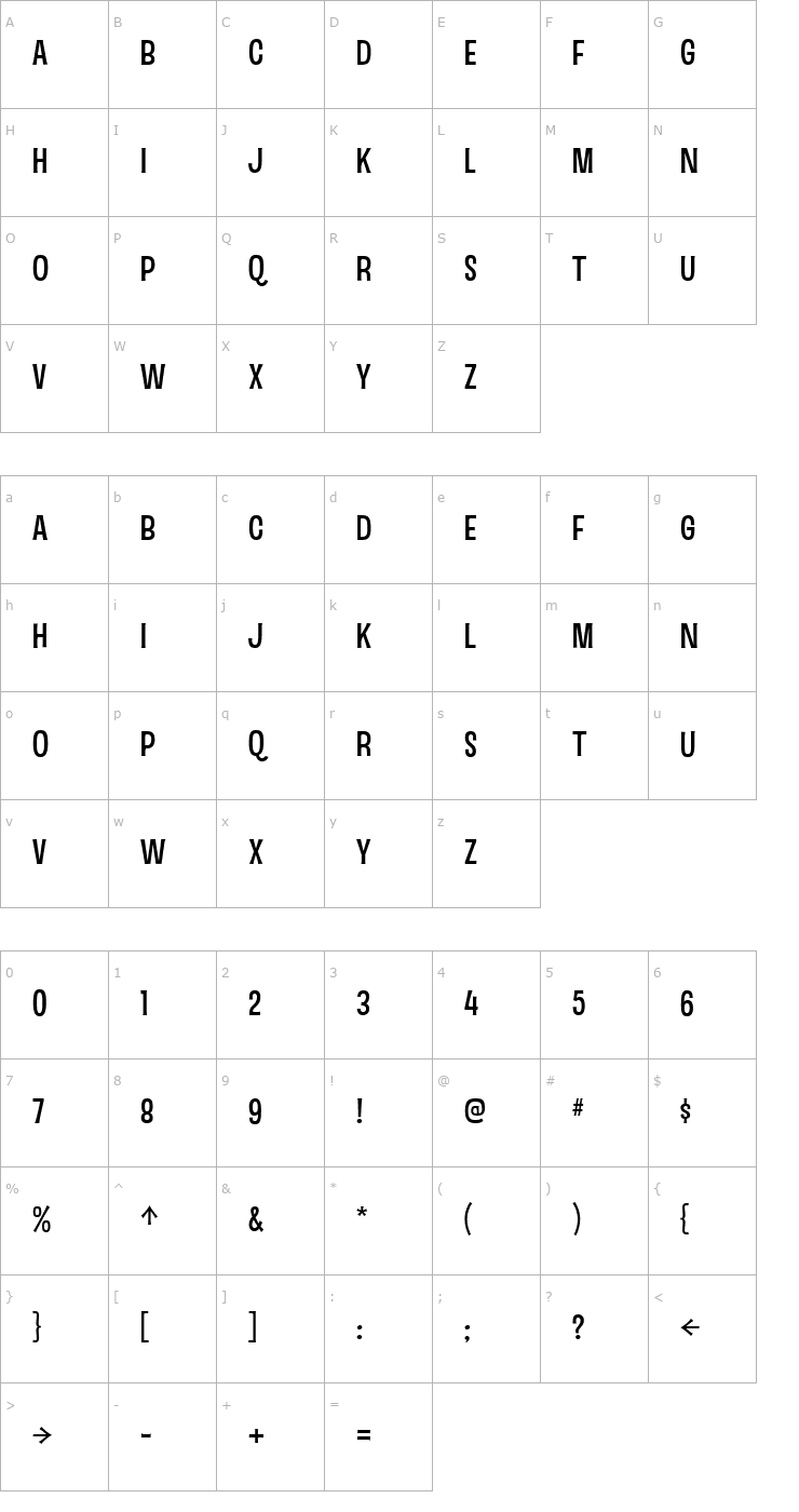 Character Map Sinzano-Regular Font