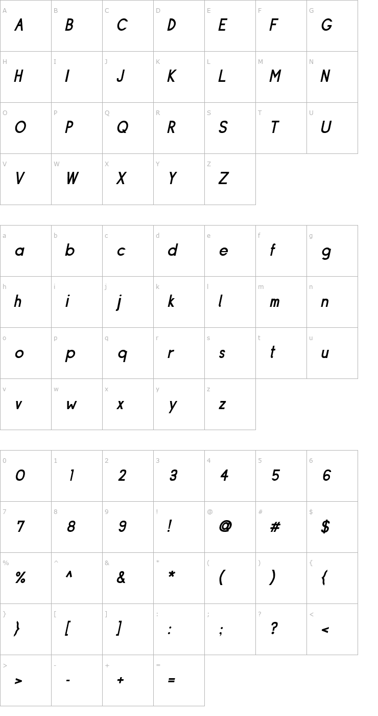 Character Map Siple DemiBoldOblique Font