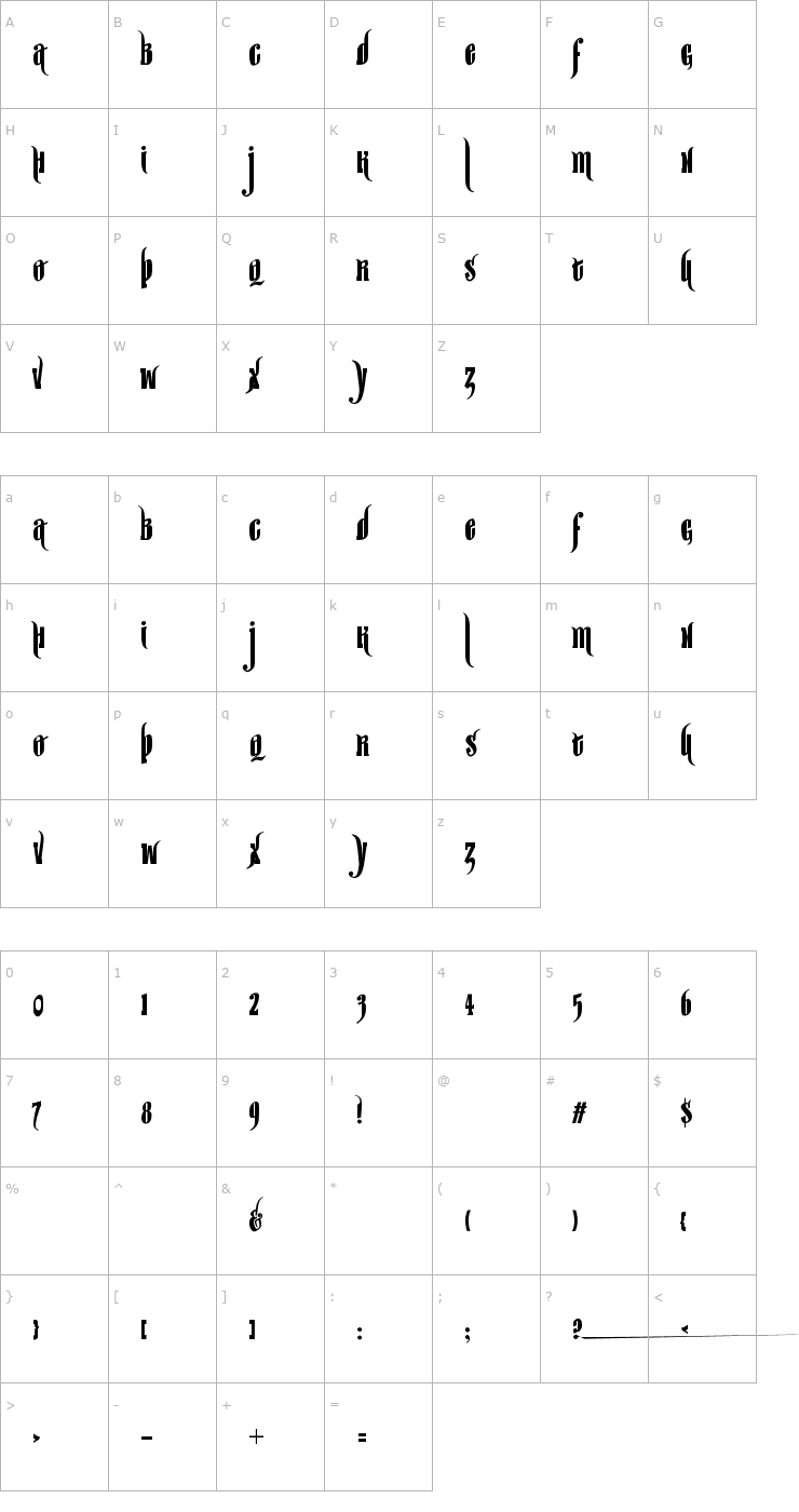 Character Map Sir William Font