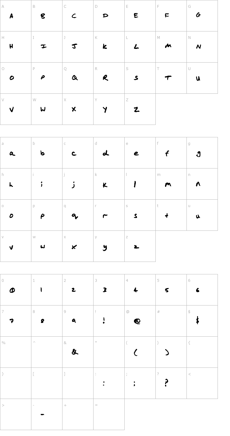 Character Map Sirimo Script 1 Font