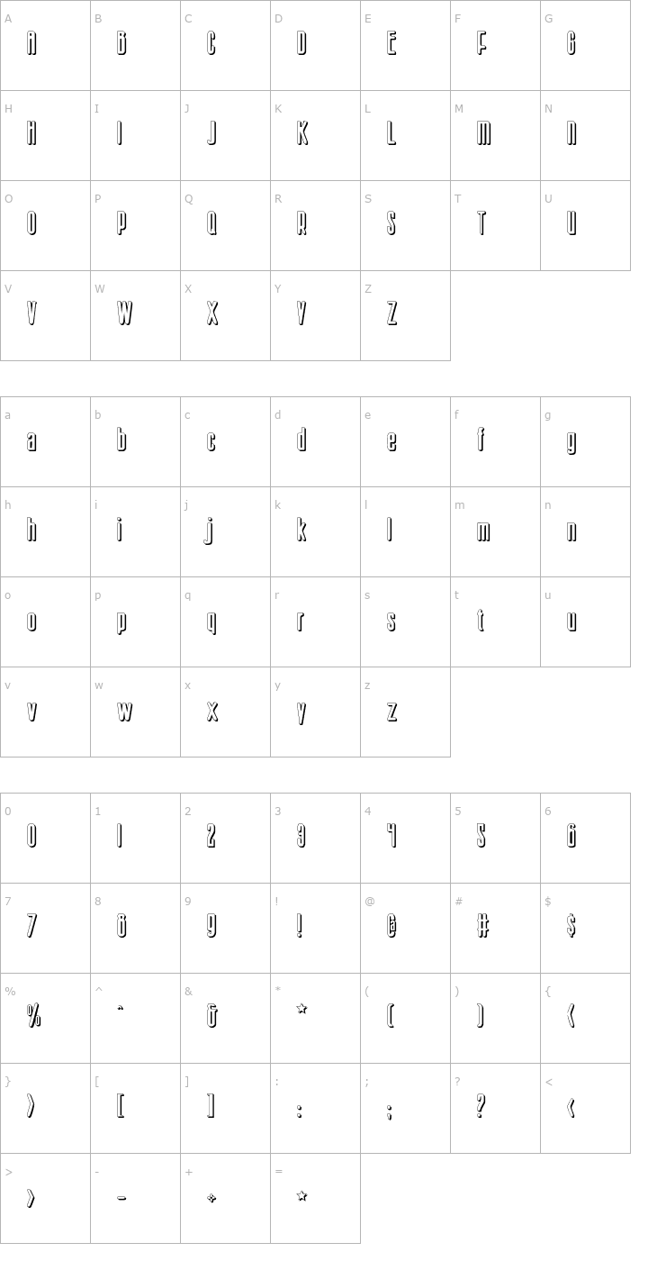 Character Map Sister Europe Shadow Font