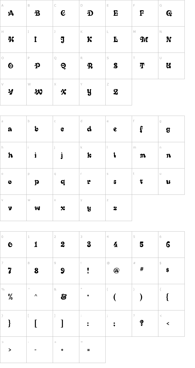 Character Map Sixties Font